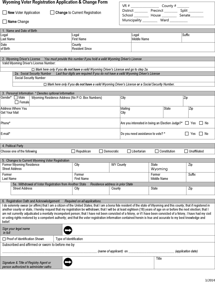 Wyoming Voter Registration Application & Change Form Page 2